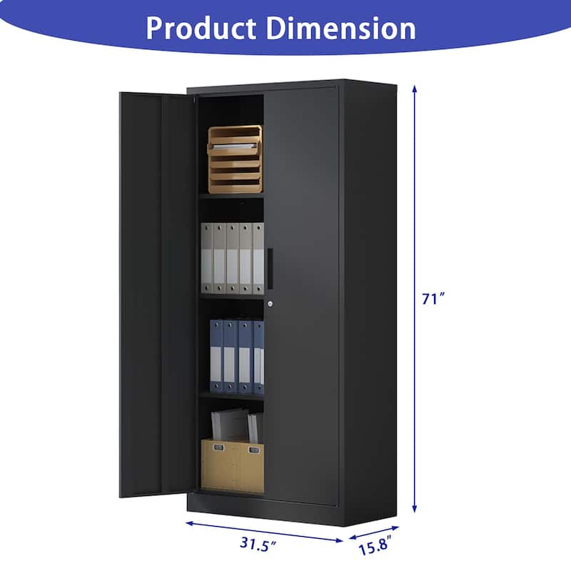 71"H Metal Garage Storage Cabinet,Black Tool Steel Locking Cabinet with Doors and 3 Shelves,Tall Cabinets for Garage Storage