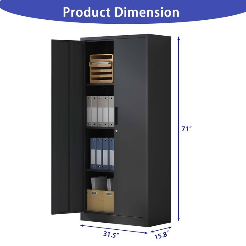 Lockable Tall Cabinet File Cabinet, Metal Garage Storage Cabinet, Tool Steel Cabinet with Adjustable Shelves