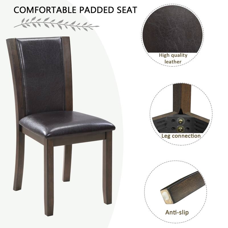 GDFStudio - Dalton 5-Piece Transitional Wooden Dining Table Set with 4 Upholstered Faux Leather Chairs