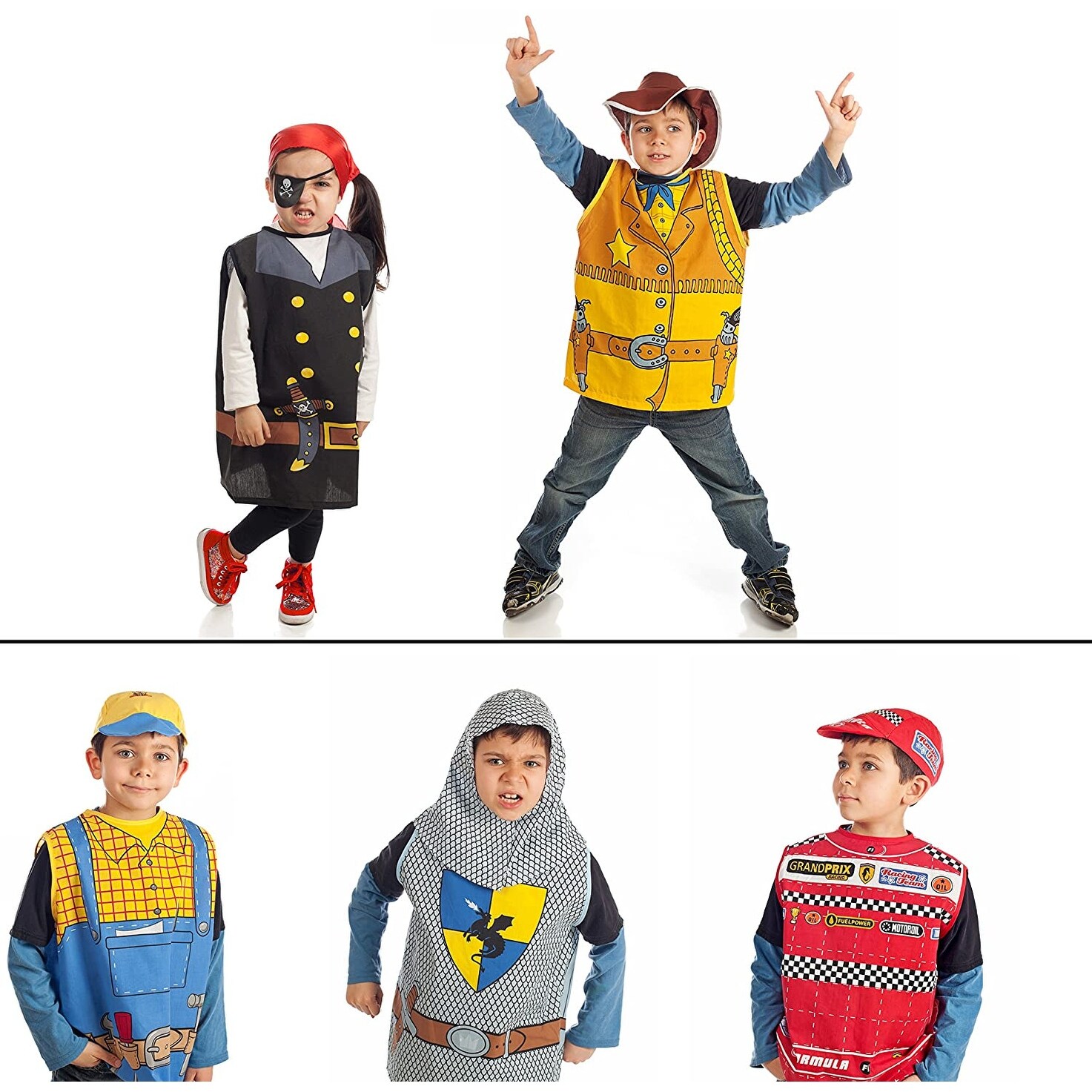 Shop Set Of 5 Dress Up Boys And Girls Costumes 1 Car Racing 2 Knight 3 Cowboy 4 Worker 5 Pirate For Kids Overstock 31625500