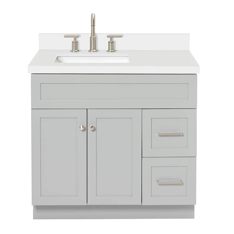 Ariel F037SLWQRVO Hamlet 37" Free Standing Single Basin Vanity Set - Grey / Pure White Top - Ash Finish