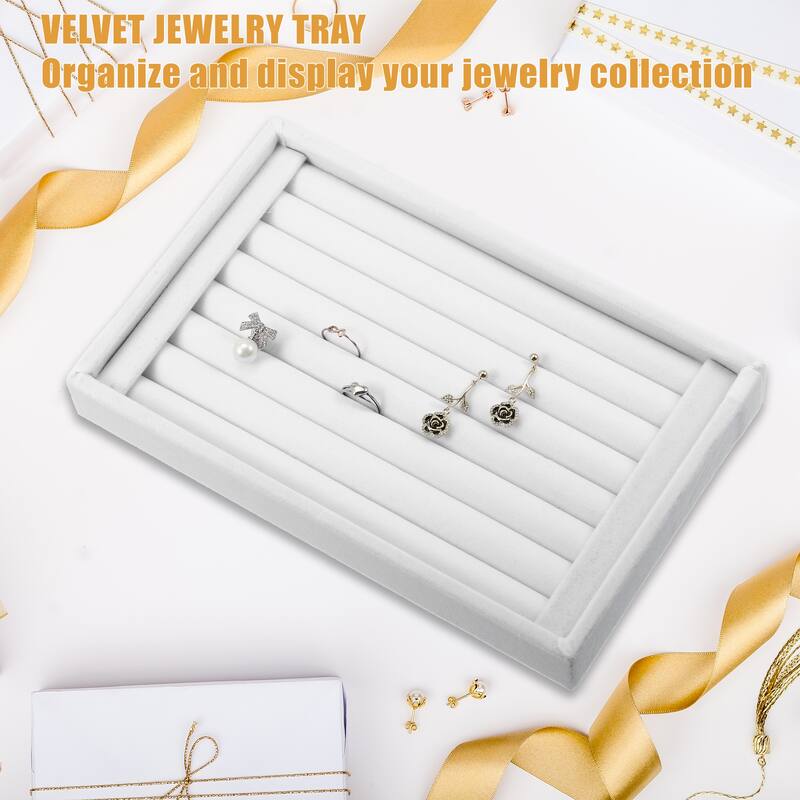Velvet 7 Slots Jewelry Trays Stackable Tray for Rings Earrings Studs - White