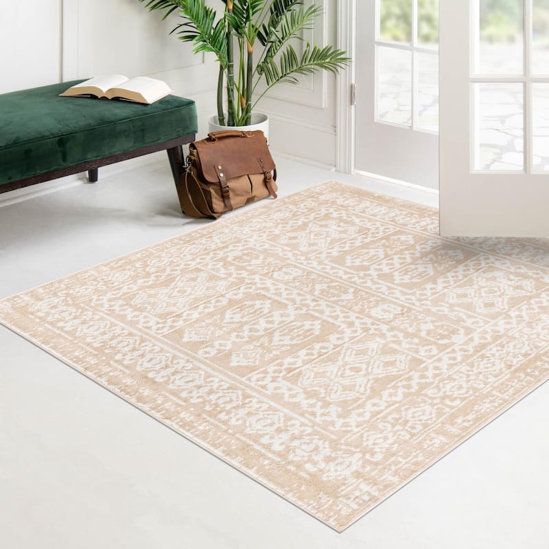Contemporary Trabzon Collection Area Rug - Beige-Ivory - 7'10" Square