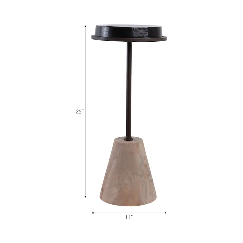 Wood Side Table Decorative Round Top Cone Base Modern Accent - 26" Tan - 11" x 11" x 26"