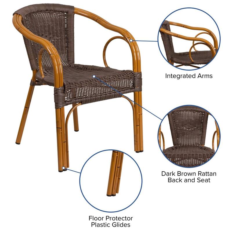 Rattan Restaurant Patio Chair with Bamboo-Aluminum Frame