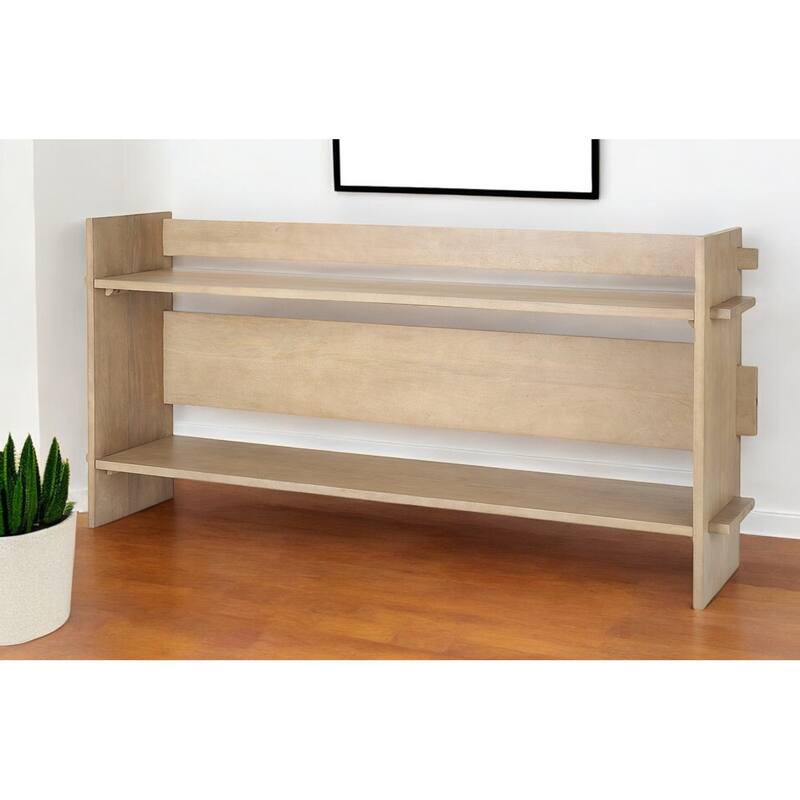 HomeRoots 76" Natural and Brown Solid Wood Sled Console Table With Two Shelves - 76' X '36' X '16 - Natural
