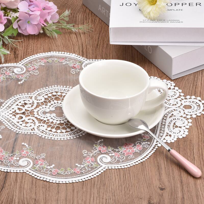 2Pack 11x20in Retro Lace Placemat Oval French Crochet Doilies Coasters White