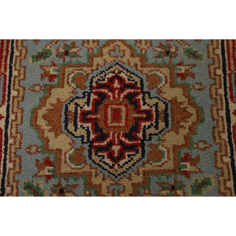 Light Blue Heriz Serapi Runner Rug Handmade Traditional Wool Carpet - 2'7" x 12'2"