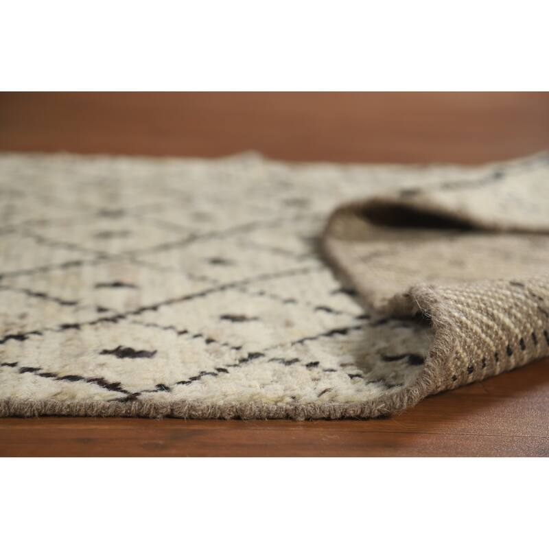 Trellis Beige Moroccan Oriental Runner Rug Hand-Knotted Wool Carpet - 3'6" x 12'10"