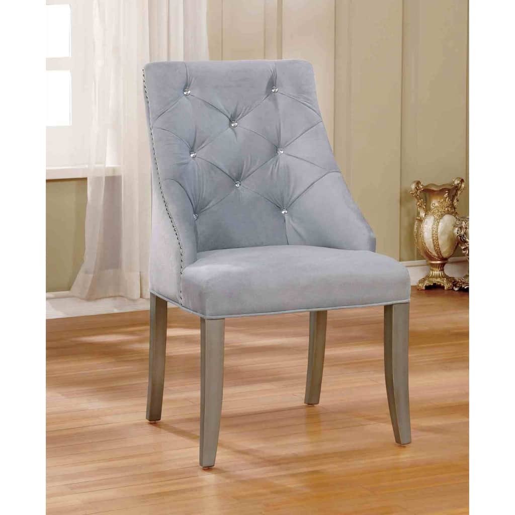 Transitional Silver Finish Tufted Side Chairs Set