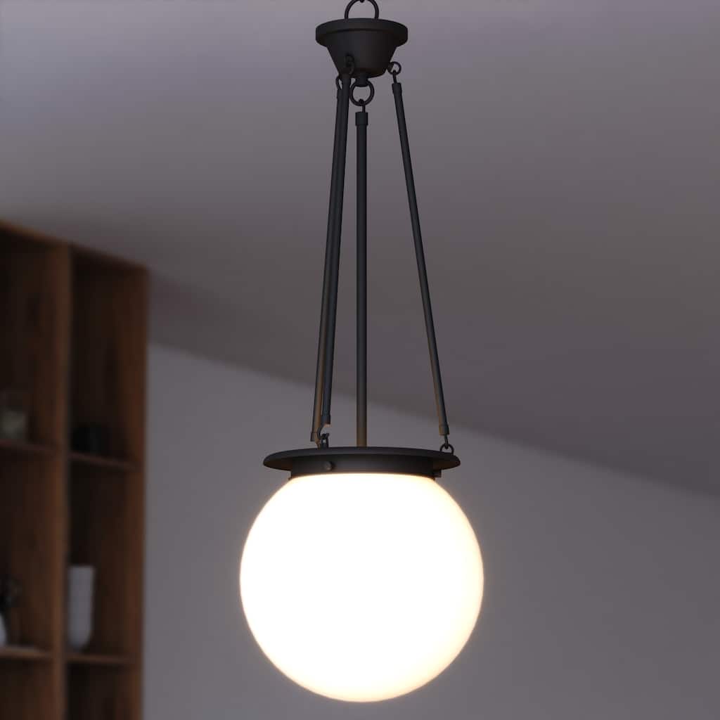 VAXCEL Kent 1-Light 11.75 in. Wide Globe Mini Pendant with White Frosted Opal Glass Shade, Hanging Ceiling Fixture