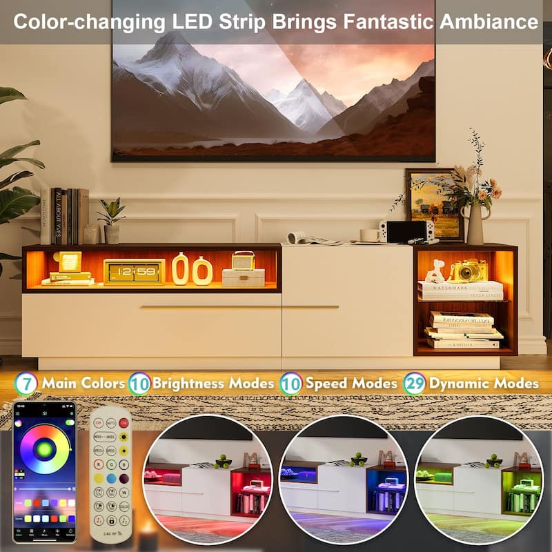 Gymojoy 71" LED TV Stand for 70-80 inch TV, Modern Entertainment Center with Storage Cabinet, Minimalist TV Console. - 71"W.