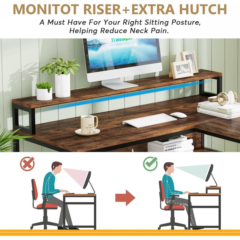 L-Shaped Reversible Office Desk with Monitor Stand and Spacious Storage Shelves