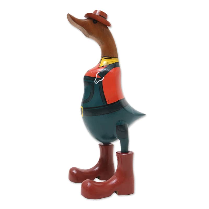 Novica Handmade Farmer Duck Bamboo Root And Teak Wood Figurine