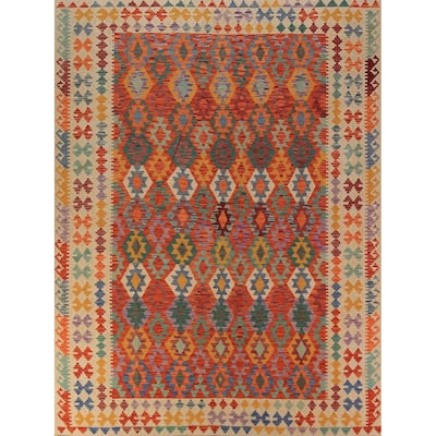 Reversible Kilim Oriental Area Rug Hand-Woven Wool Carpet - 8'1" x 10'4"