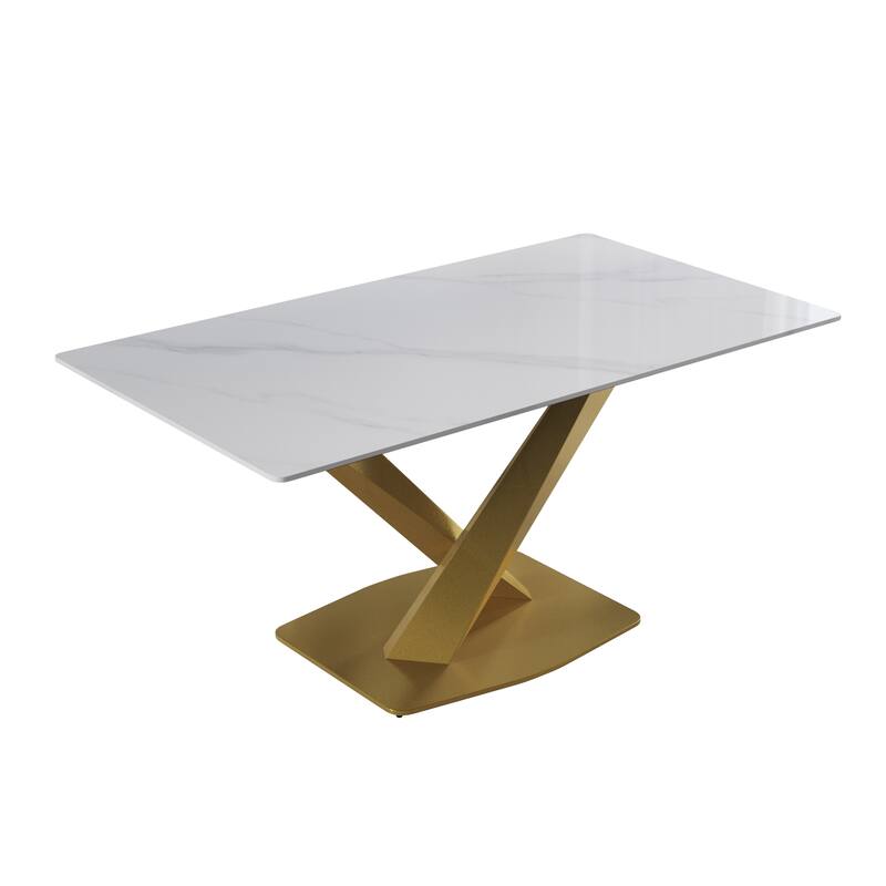71" X-base Modern Rectagular White Marble Dining Table