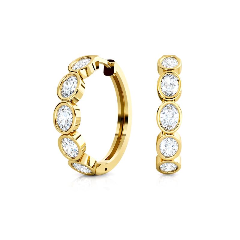 Auriya 14k Gold Lab Grown Diamond Oval Bezel Hoop Earrings 1.00 to 4.00 ct. tw. (F-G VS) - White - Yellow - 4