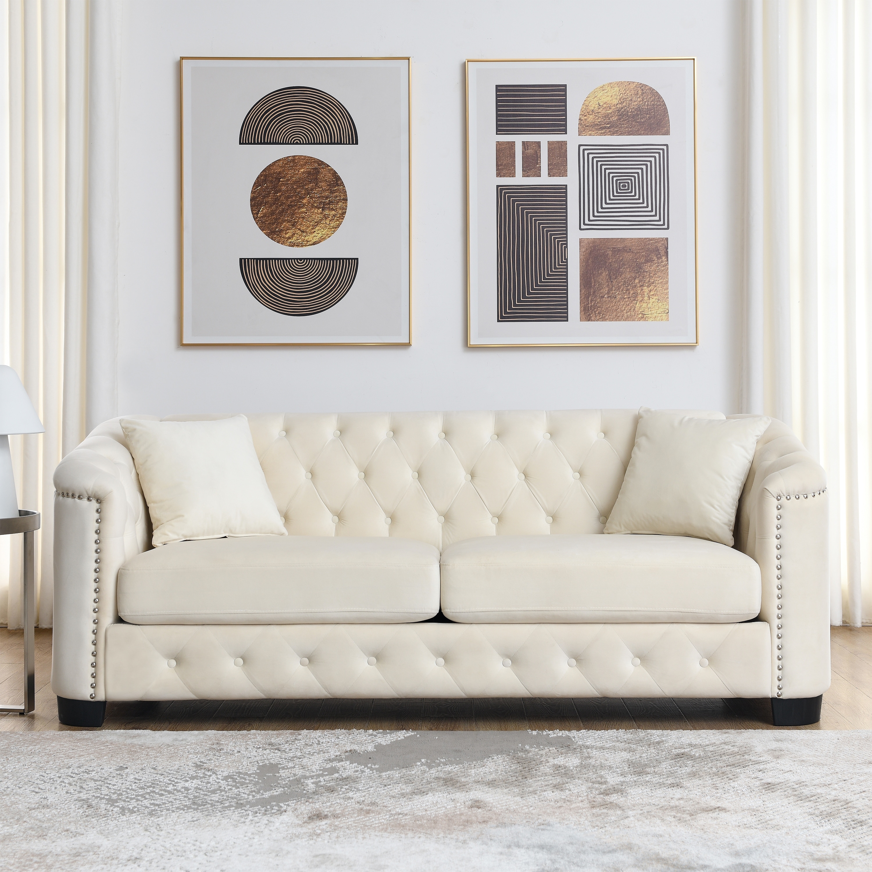 ソファセット U&M chester sofa Chesterfield Sofa Set, PU Leather, Black, 3 Piece Wood