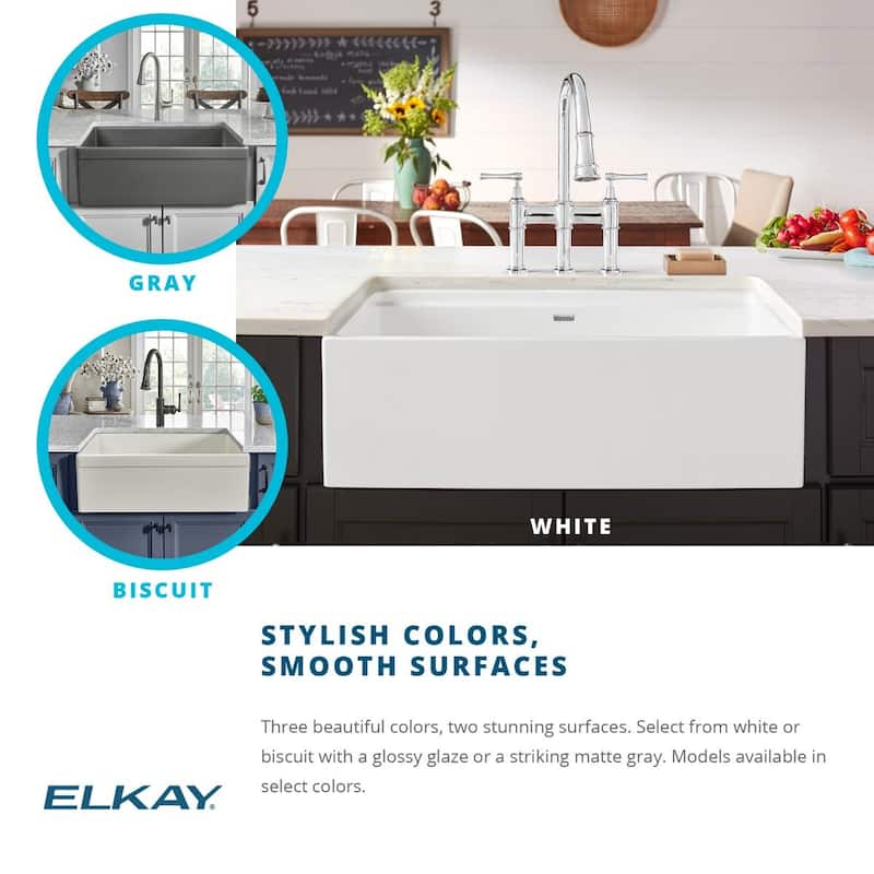 Elkay Fireclay 30" x 19-15/16" x 9-1/8", Single Bowl Farmhouse Sink