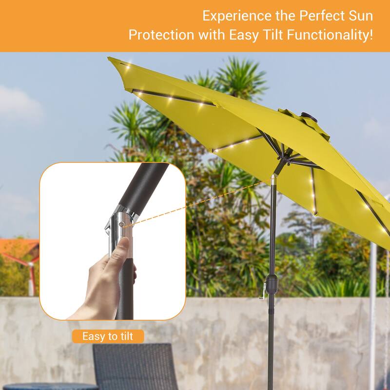 LIVOOSUN 9Ft Solar-powered Large Round Outdoor Patio Market Umbrella with Crank
