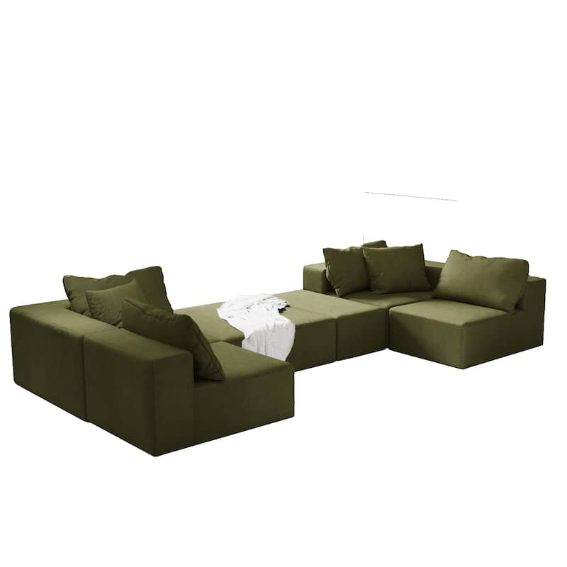 132" Chenille L-Shaped Sectional Sofa with 6 Pillows