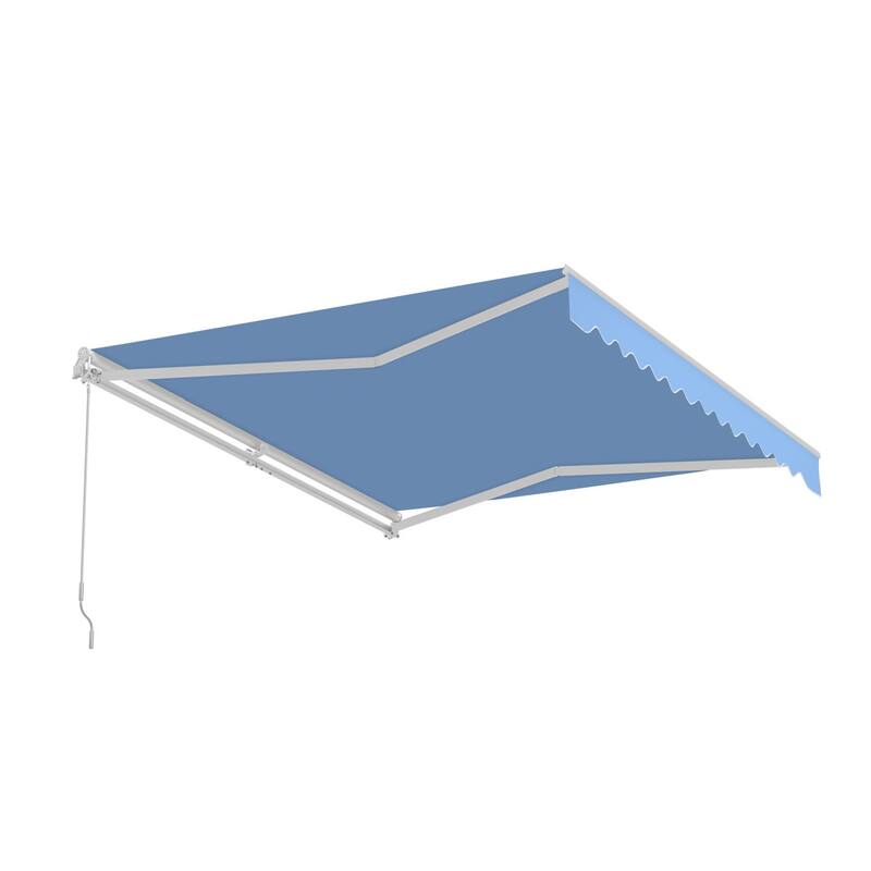 ALEKO Caribbean Manual Retractable Patio Awning - White Frame - Sky Blue - 12 x 10 Feet