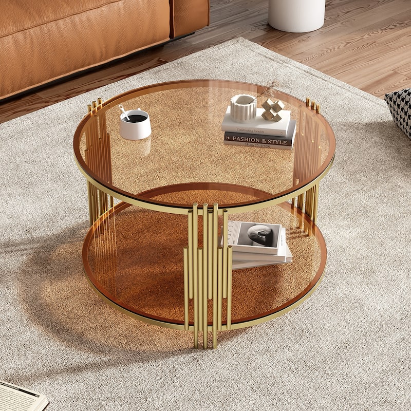 Modern Black Mirror Coffee Table with Gold Finish & Lower Shelf by Harper&Bright Designs