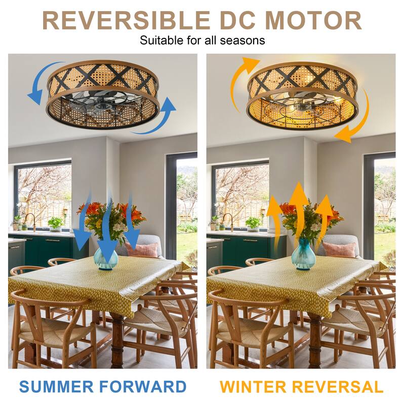 Bella Depot 23" Rustic Reattan Drum Ceiling Fan with Light and Remote 6-speed