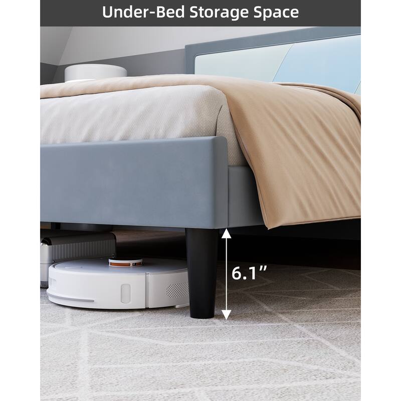 Bed Frame with Adjustable Height Headboard Velvet