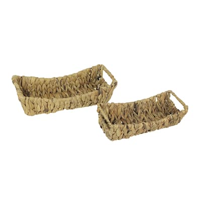 Natural Wicker Woven Basket Display Trays Home Storage (Set Of 2) - 4.25 X 14.5 X 6 inches