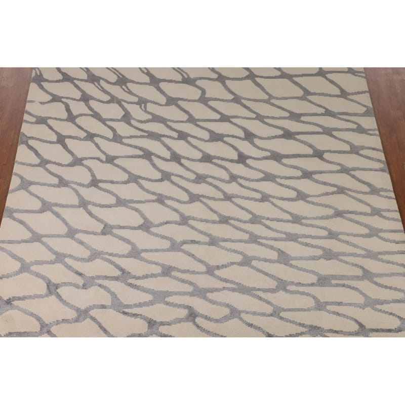 All-Over Abstract Modern Area Rug Handmade Wool Carpet - 7'11"x 9'9"