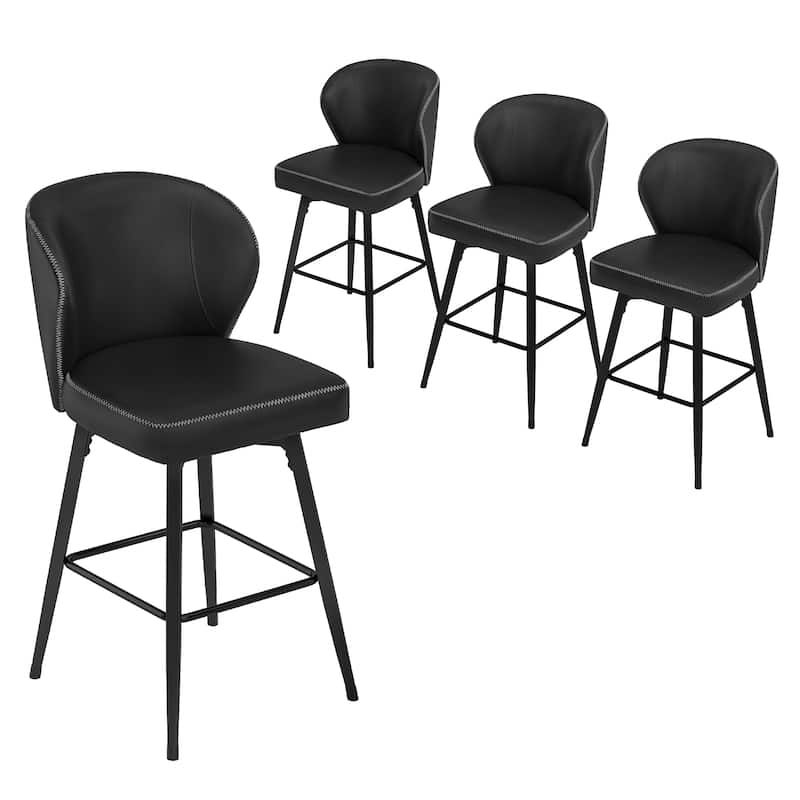 Modern Shell Back Swivel Bar Stool with Faux Leather Upholstered Seat and Metal Legs Counter Stool