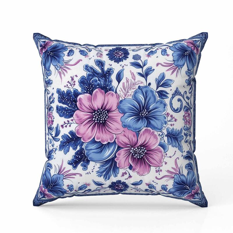 Periwinkle Pattern Indoor/Outdoor Reversible Throw Pillow Blue and Pink