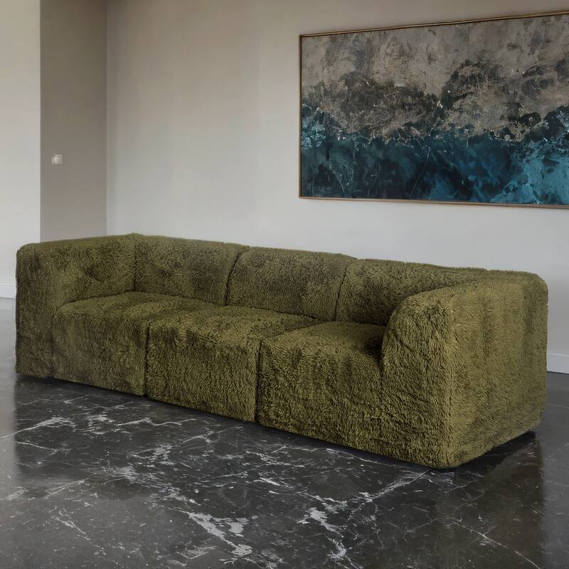 Furniture of America Ylena Modern 5-Piece Faux Fur Foam Modular Compressed Sofa and Loveseat Set