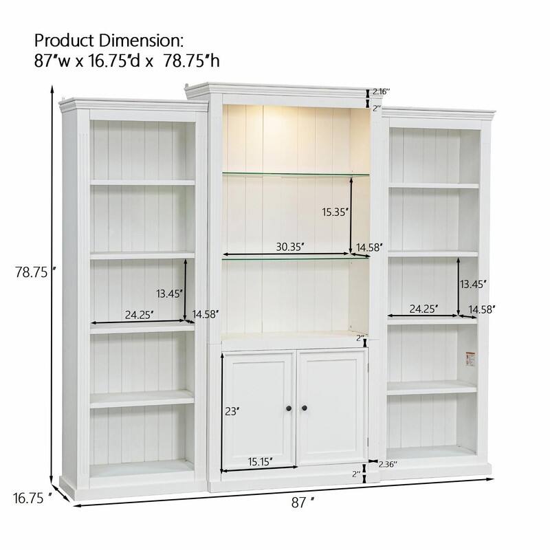 78.75" Tall 3-Piece Bookcase Set with Adjustable 5-Color LED Light, Retro Glass Display Shelves for Living Room or Office