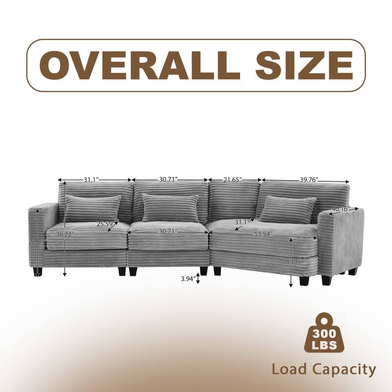 Multi-seat(3/4/5 seats) Corduroy Sectional Sofa, Modular Couch for Living Room & Business