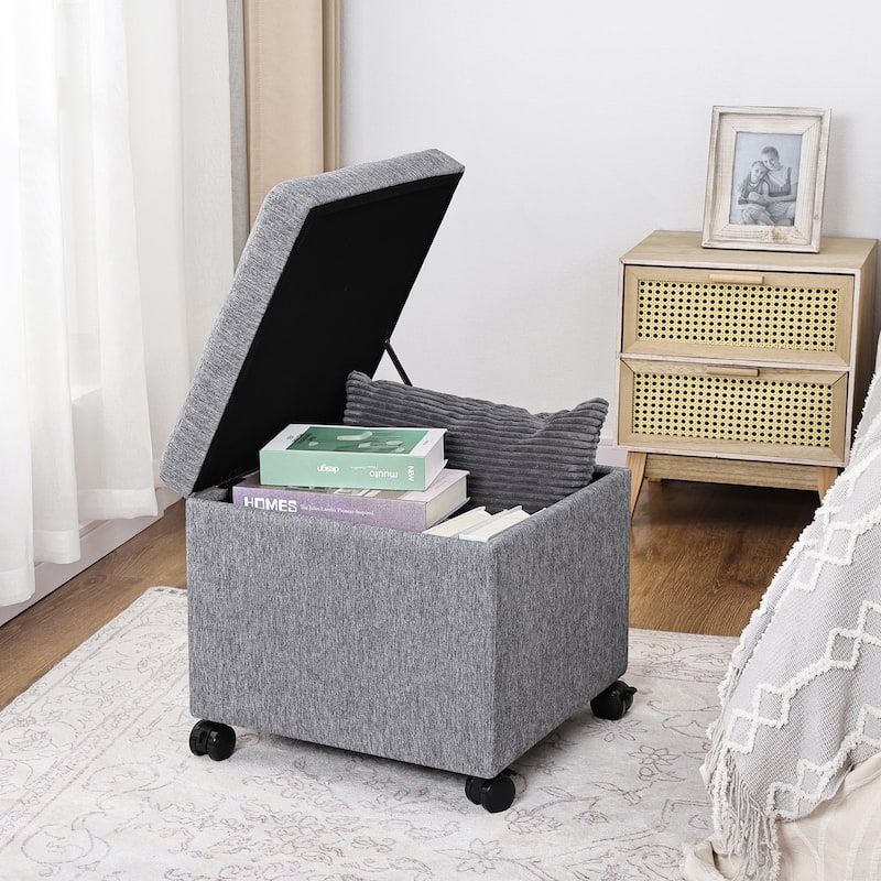 Adeco Bonded Leather Storage Ottoman Square Tufted Cube Footstool
