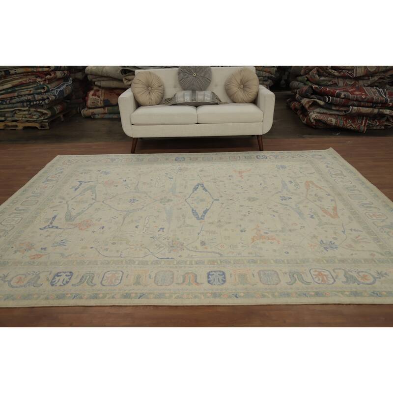 Hand Knotted Oriental 100% Wool Carpet Traditional All-Over Beige & Ivories Ziegler Area Rug - 9' 11'' X 8' 1''