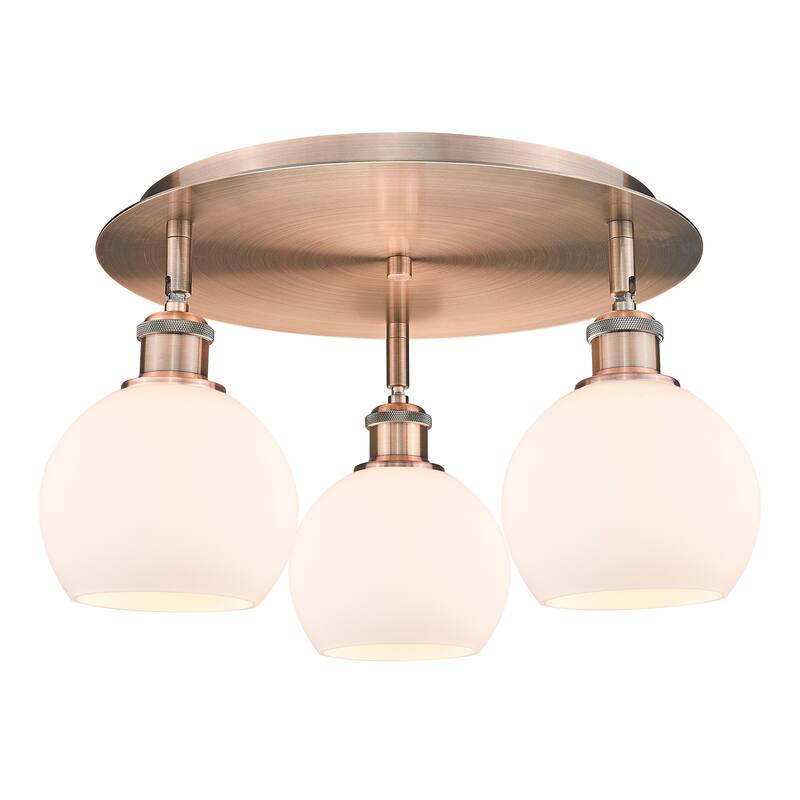 Innovations Lighting Athens - 3 Light 18" Flush Mount - Antique Copper/Matte White