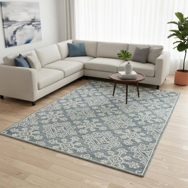 HomeRoots Geometric Transitional Rectangle Area Rug - 132.00 in. x 96.00 in. x 0.40 in. - Blue/Brown - 132.00 in. x 96.00 in. x 0.40 in. - Rectangle