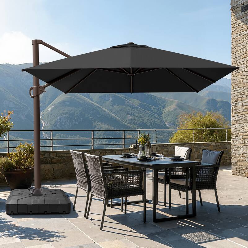 Outdoor 10x12.5 FT Patio Cantilever Umbrella with Weighted Base - Black