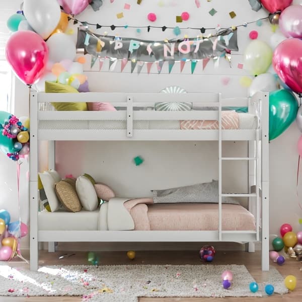 slide 2 of 24, Twin Over Twin Bunk Bed with Ladder White