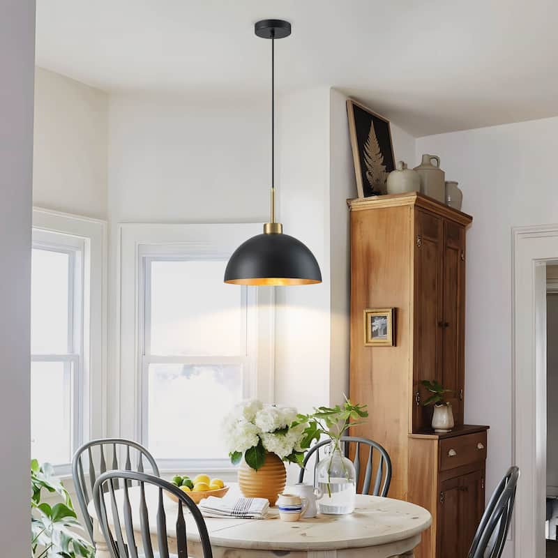 Starsky Modern Matte Black & Gold Foil Dome Pendant Light