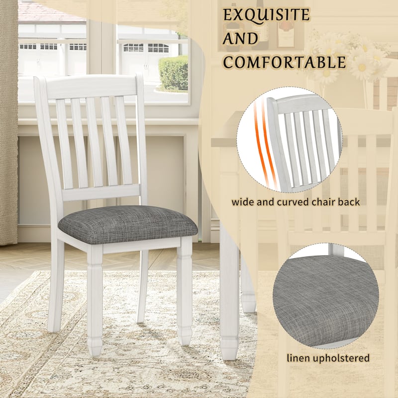 7 Piece Dining Table Set, Wooden Kitchen Furniture Set with Rectangle Table and 6 Upholstered Chairs with Shaped Legs