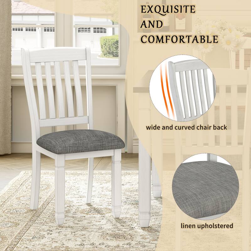 7-Piece Dining Table Set with Slat Back Upholstered Chairs, Wood Dining Table Set with Shaped Legs for Kitchen & Dining Room