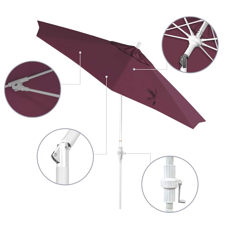 California Umbrella 9' Rd Patio Umbrella White Aluminum Frame Fiberglass Ribs Crank Lift Collar Tilt, Pacifica Pacific Blue