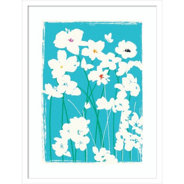 Turquoise Flowers by Jenny Frean Wood Framed Wall Art Print - Bed Bath ...