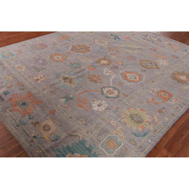 Hand Knotted Oriental 100% Wool Carpet Transitional All-Over Purples Oushak Area Rug - 9' 10'' X 8' 1''
