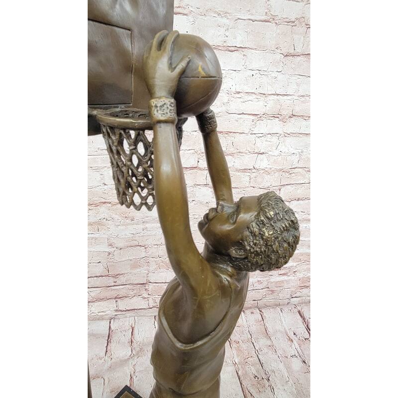 Basketball Player Slam Dunk Bronze Metal Sculpture Statue Figure On Marble Base