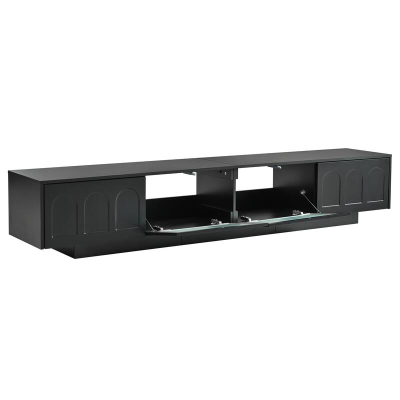 86" TV Stand with LED, Storage & Glass Doors for TVs Up to 95"